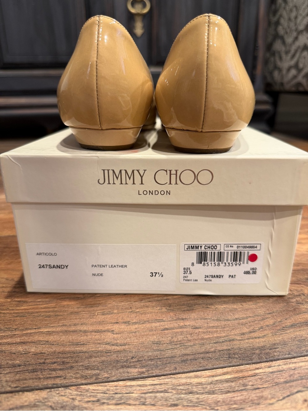 Jimmy Choo Nude Patent Leather Sandy Flats